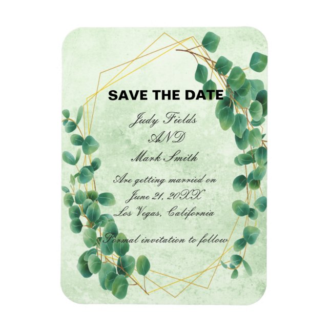 Geometric Greenery Eucalyptus Leaves Save The Date Magnet (Vertical)