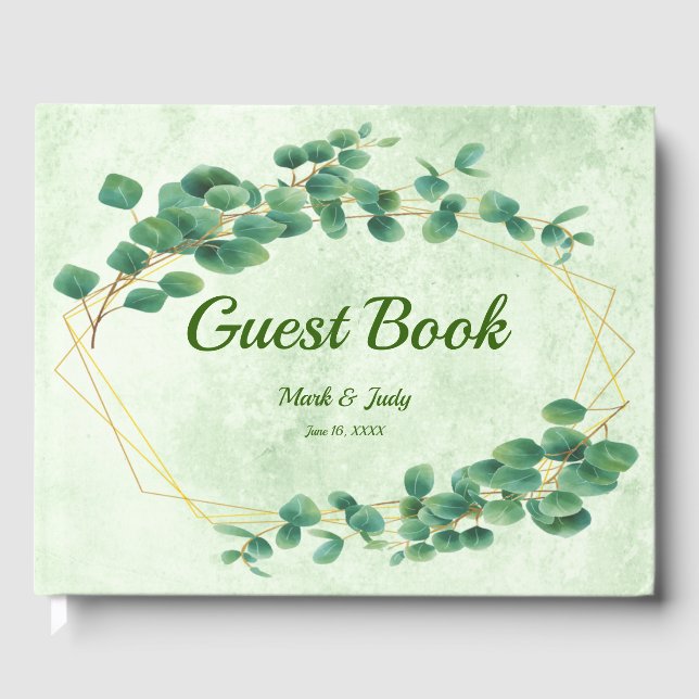 Geometric Greenery Eucalyptus Leaves Wedding  Guest Book (Front)