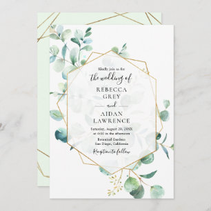 Geometric Greenery Eucalyptus Leaves Wedding Invitation