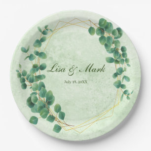 Geometric Greenery Eucalyptus Leaves Wedding  Paper Plate