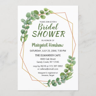 Geometric Greenery Eucalyptus Modern Bridal Shower Invitation