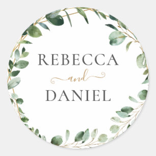 Geometric Greenery Eucalyptus Personalised Wedding Classic Round Sticker