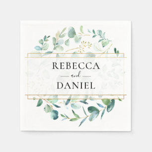 Geometric Greenery Eucalyptus Personalised Wedding Napkin
