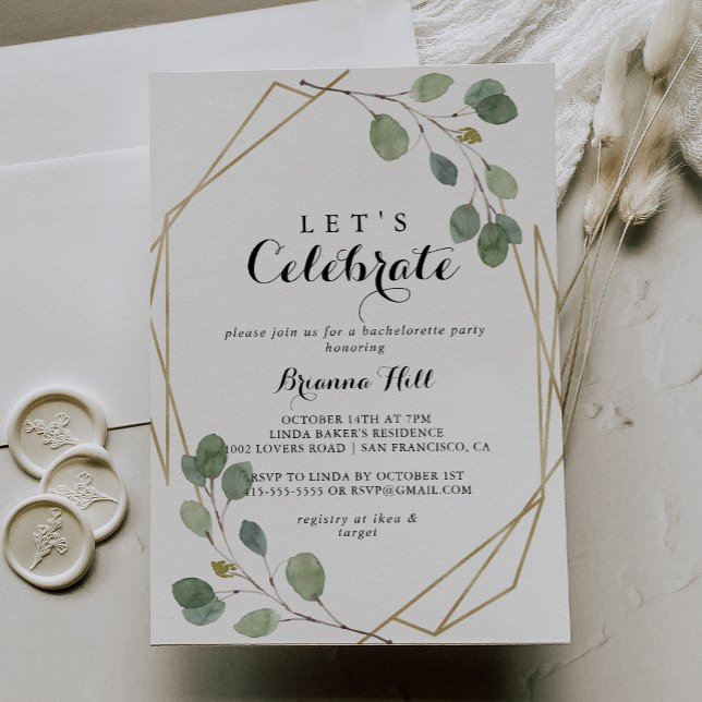 Geometric Greenery Foliage Let's Celebrate Party Invitation (Creator Uploaded)