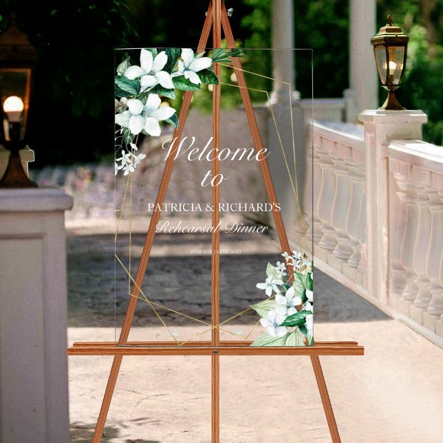 Geometric Greenery Rehearsal Dinner Welcome Acrylic Sign (Creator Uploaded)