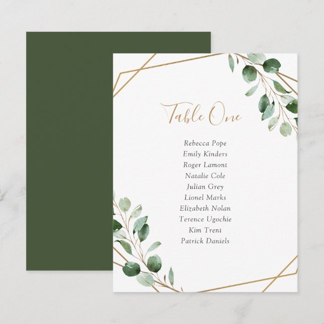 Geometric Greenery Wedding Table Seating Cards (Front/Back)
