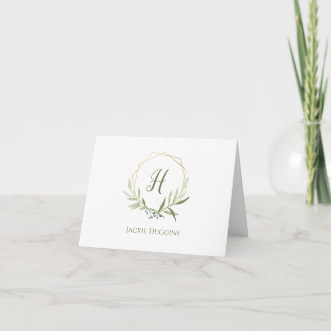 Geometric Greenery Wreath Note Card (Front)