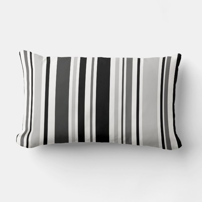 Geometric Grey, Black, White Stripes Lumbar Cushion (Front)
