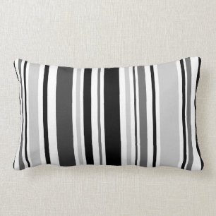 Geometric Grey, Black, White Stripes Lumbar Cushion