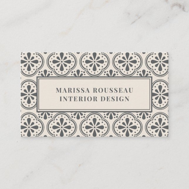 Geometric Grey Cream Pattern Interior Designer Business Card (Front)