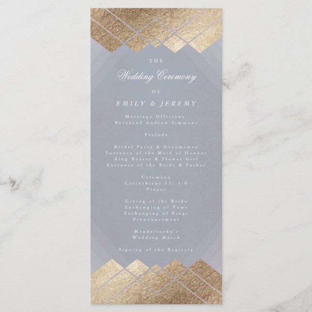 Geometric Grey Gold Gatsby Wedding Program (Front)