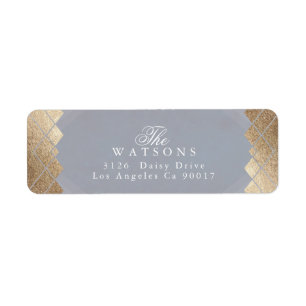 Geometric Grey Gold Gatsby Wedding Return Address Label