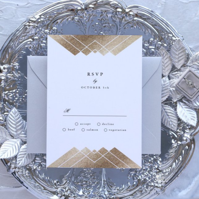 Geometric Grey Gold Gatsby Wedding RSVP (Creator Uploaded)
