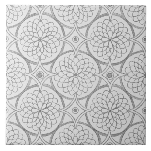 Geometric Grey Patterns Abstract Circles Ceramic Tile (Front)