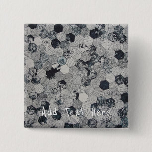 Geometric Grey, White and Black Hexagon Pattern 15 Cm Square Badge