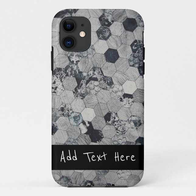 Geometric Grey, White and Black Hexagon Pattern Case-Mate iPhone Case (Back)