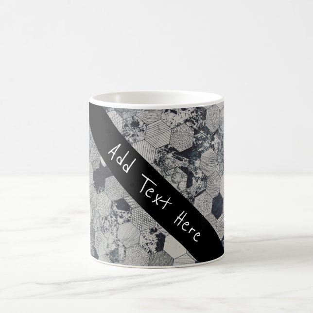 Geometric Grey, White and Black Hexagon Pattern Coffee Mug (Center)