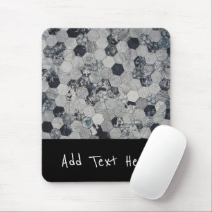 Geometric Grey, White and Black Hexagon Pattern Mouse Pad