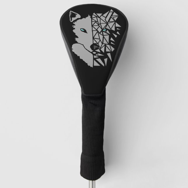 Geometric Grey Wolf Golf Head Cover (Front)