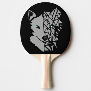 Geometric Grey Wolf Ping Pong Paddle