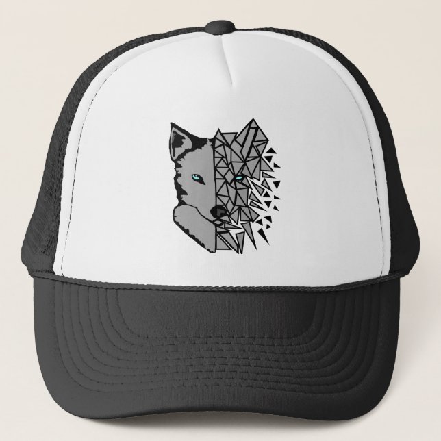 Geometric Grey Wolf Trucker Hat (Front)