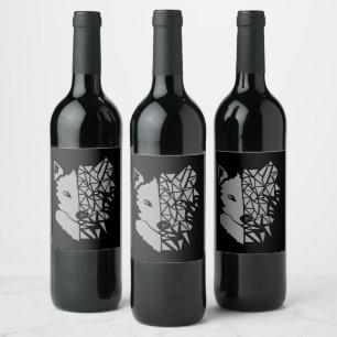 Geometric Grey Wolf Wine Label