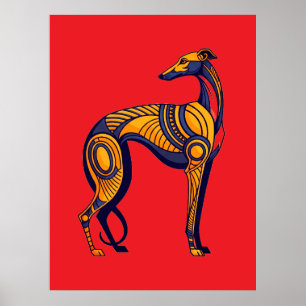 Geometric Greyhound Art Deco in Vivid Colour Poster
