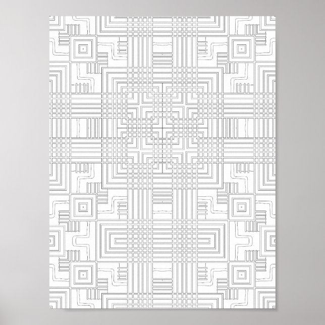 Geometric Grid Colouring Page Circuit Style Design Poster (Front)