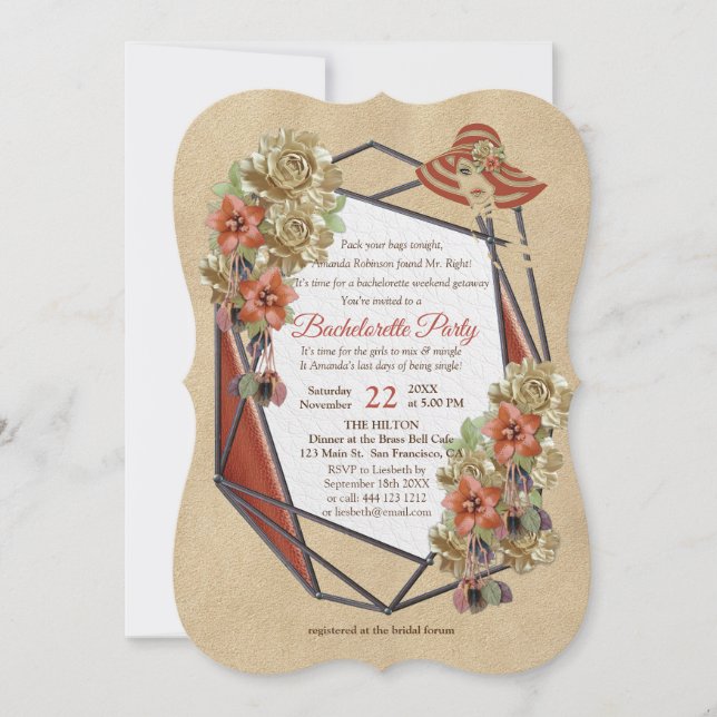 Geometric Grown Leather Art Bachelorette Party Invitation (Front)