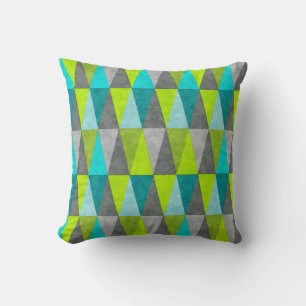 Geometric Grunge Aqua Blue Green Triangle Pattern Cushion