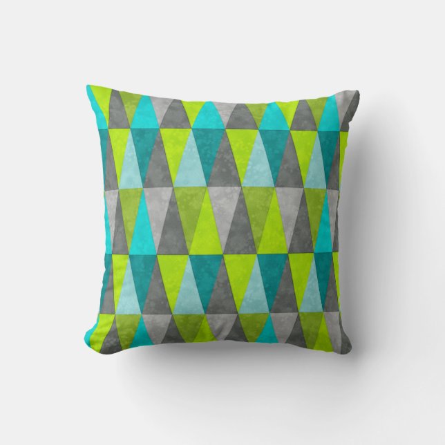 Geometric  Grunge Aqua Blue Green Triangle Pattern Cushion (Front)
