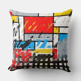 Geometric Grunge Collage Checker Pattern Cushion