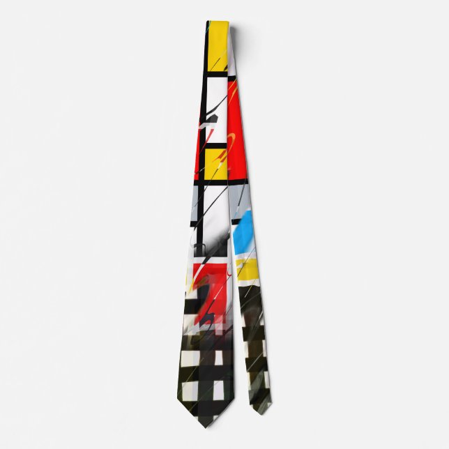 Geometric Grunge Collage Checker Pattern Tie (Front)
