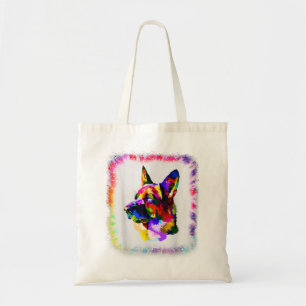 Geometric GSD German Shepherd Dog Boy Girl Tie Dye Tote Bag