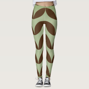 Geometric half circle brown & green trendy design leggings