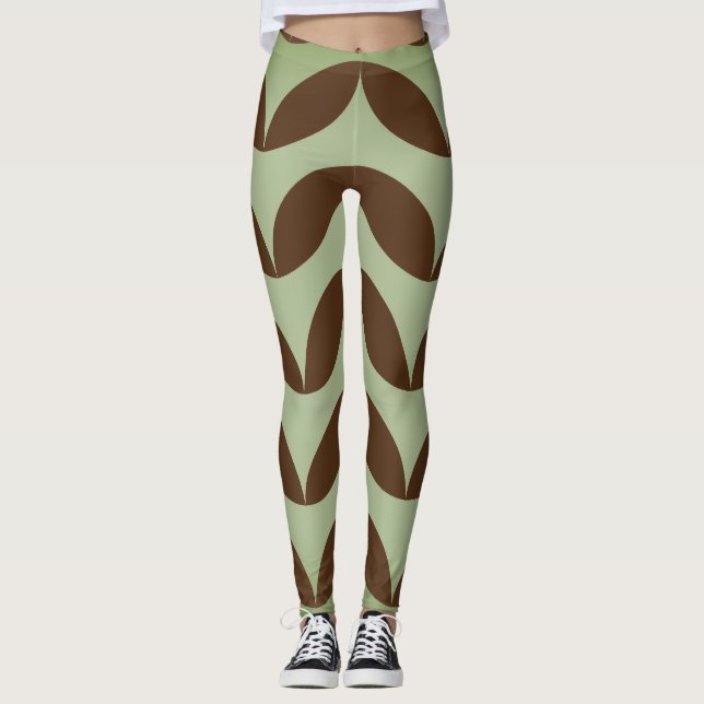 Geometric half circle brown & green trendy design leggings (Front)