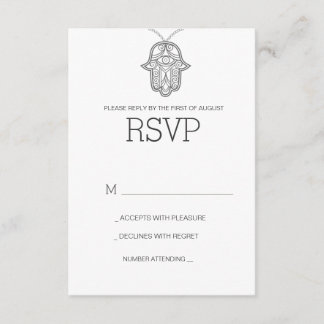 Geometric Hamsa wedding RSVP card-grey
