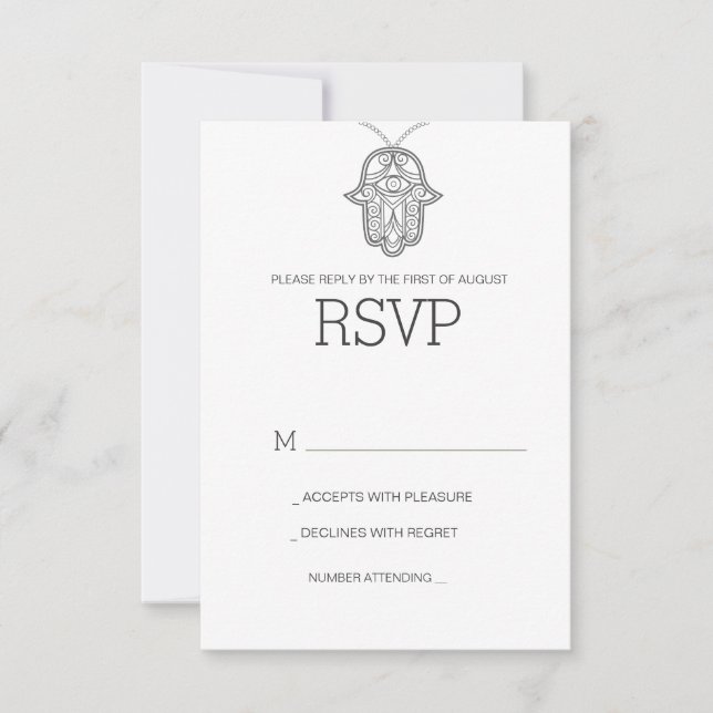 Geometric Hamsa wedding RSVP card-grey (Front)
