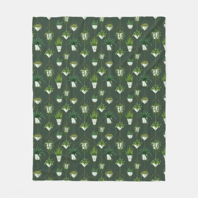 Geometric Hanging Houseplant Pattern Fleece Blanket (Front)