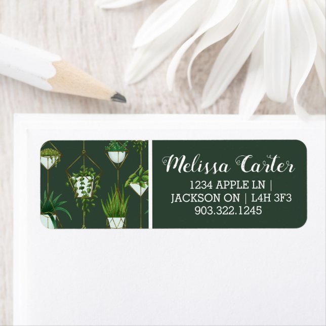 Geometric Hanging Houseplant Pattern Return Address Label (Insitu)