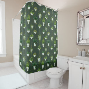 Geometric Hanging Houseplant Pattern Shower Curtain