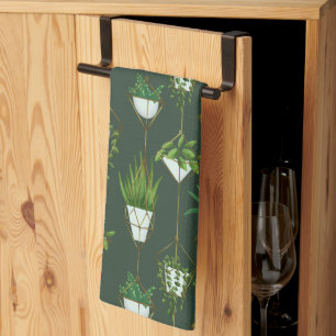 Geometric Hanging Houseplant Pattern Tea Towel