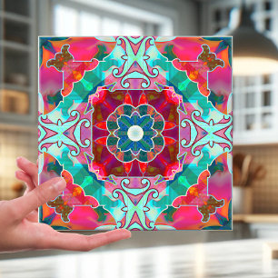Geometric Happy Fantasy Abstract Design Tile