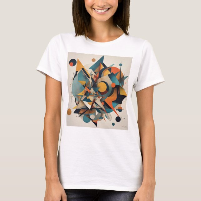"Geometric Harmony: The Dance of Shapes and Colour T-Shirt (Front)