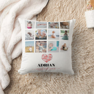 Geometric Heart Baby's First Year Photo Collage Cushion