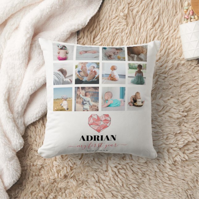 Geometric Heart Baby's First Year Photo Collage Cushion (Blanket)