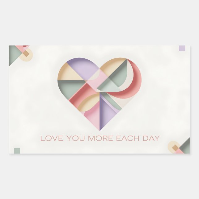 Geometric Heart Design with Pastel Color Blocks  Rectangular Sticker (Front)