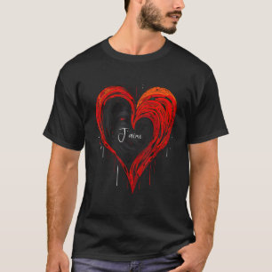 Geometric Heart in Light Black and Red T-Shirt