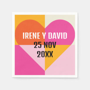 Geometric Heart Orange and Pink Grid Napkin