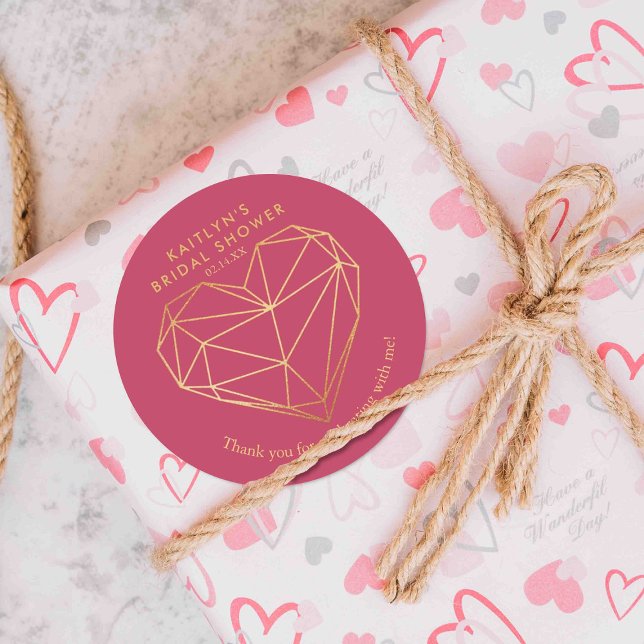 Geometric Heart Valentine's Day Bridal Shower Classic Round Sticker (Creator Uploaded)